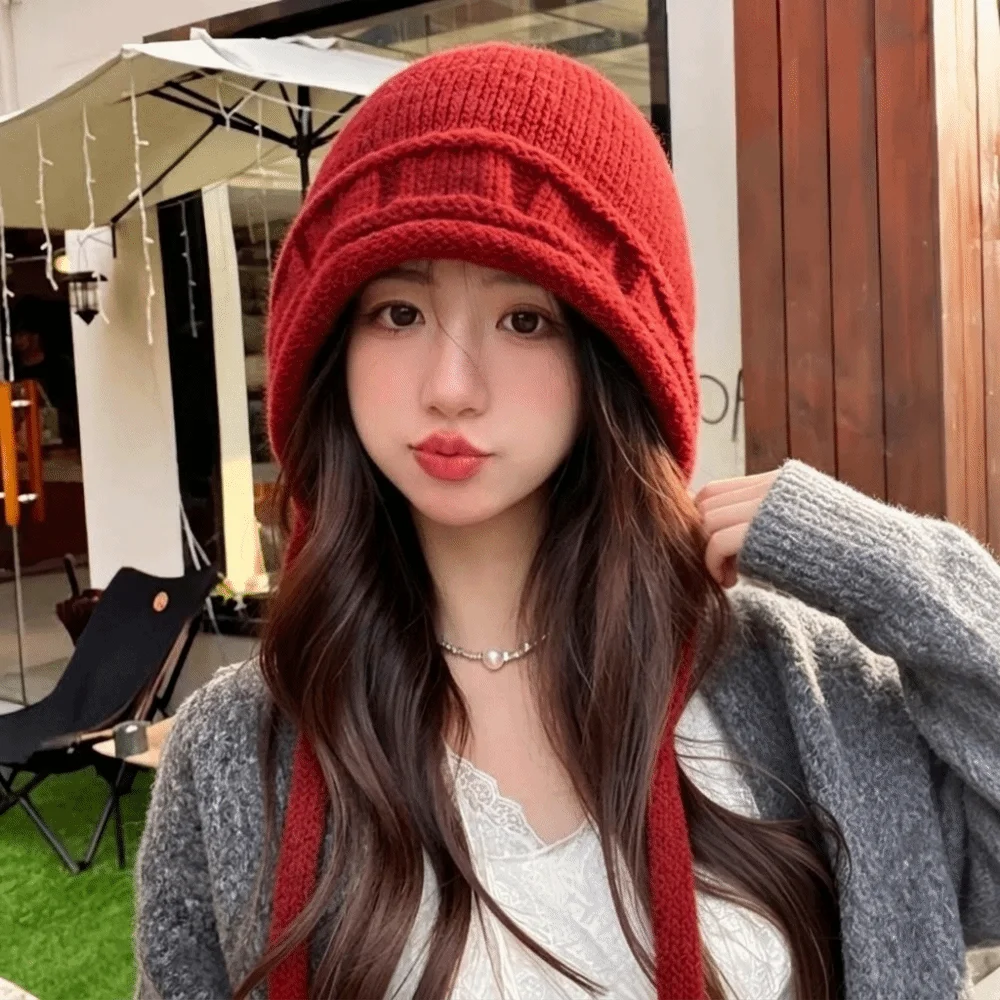 Fashion Solid Color Winter Knitted Hat Anti-cold Ear Protection Hat Ear Flap Thickened Pullover Hat Outdoor