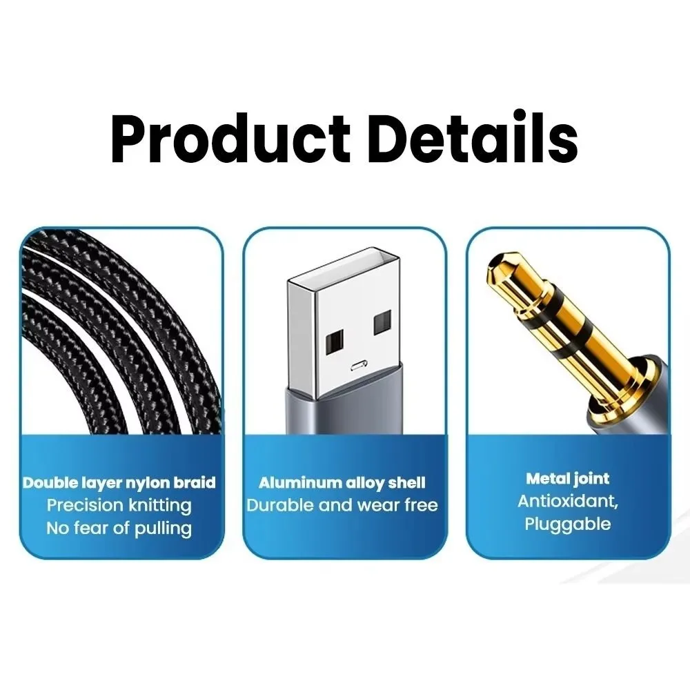 Headset Round Hole USB Audio Cable Cd Grade Sound Quality Extension Audio Line AUX Audio Cable Stereo Audio Cable for Laptop