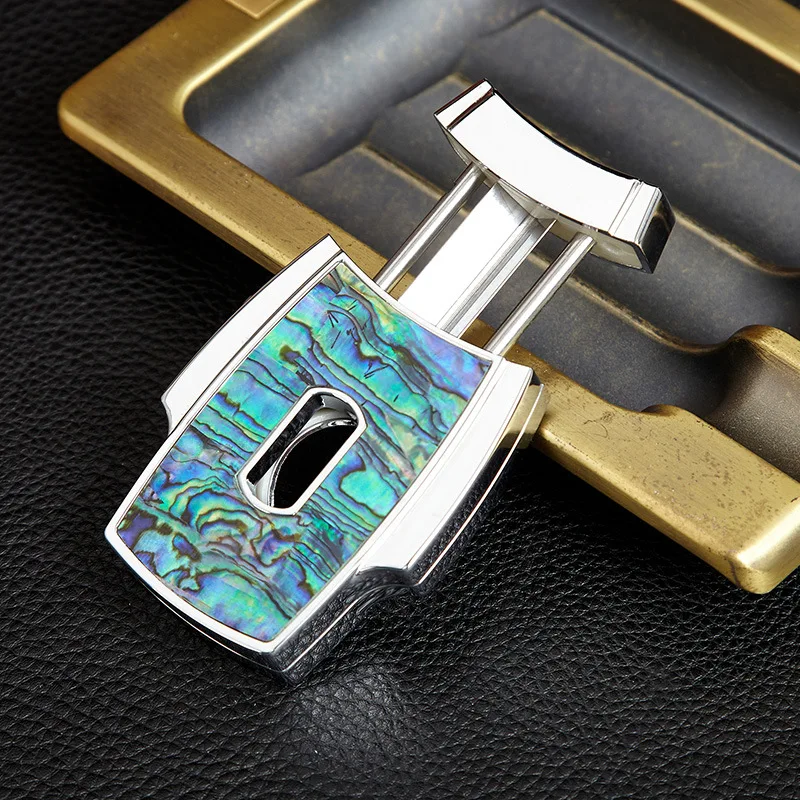 New Deep Sea Shell Sharp V-Cut Torpedo Semi-Automatic Cigar Scissors Portable Cigars Cutter Lightweight Accessories Men Gifts