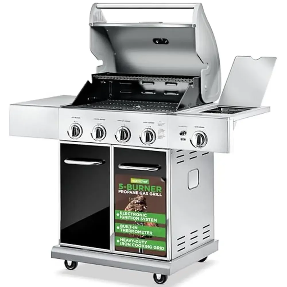 5-Burner Stainless Steel Propane Gas Grill 52,000 BTU Heavy-Duty Electronic Ignition System SS Control Panel Exceptional