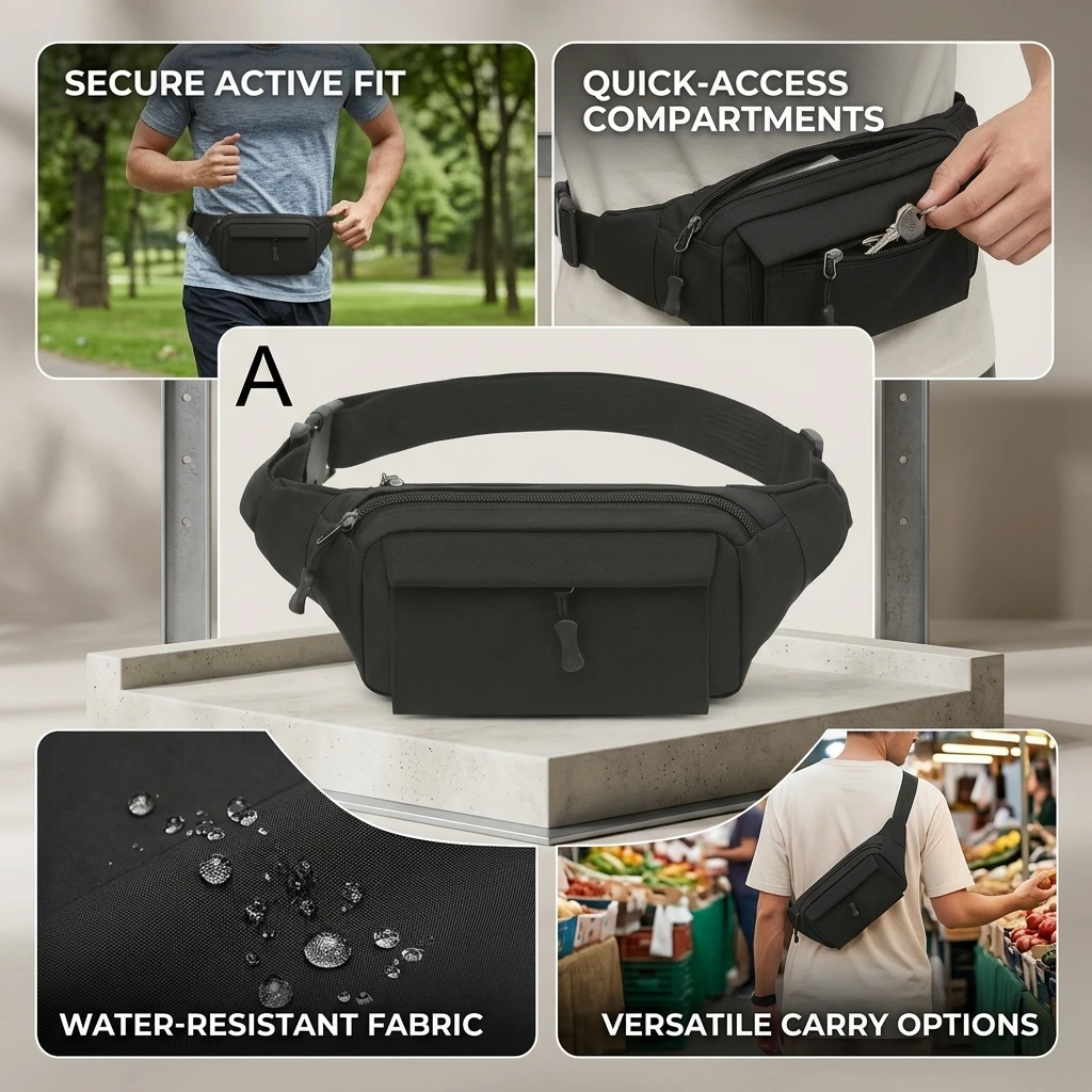 Waterproof Men's Waist Bag Tactical Bag Men's Shoulder Bag Hip Bag Oxford Cloth Abdomen Banana Men's Women Fanny Phone Bag 2026