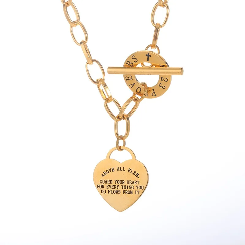 الفولاذ المقاوم للصدأ محفورة حروف القلب قلادة للنساء مطلية بالذهب OT سلسلة القلب قلادة الزفاف عيد الميلاد مجوهرات هدية