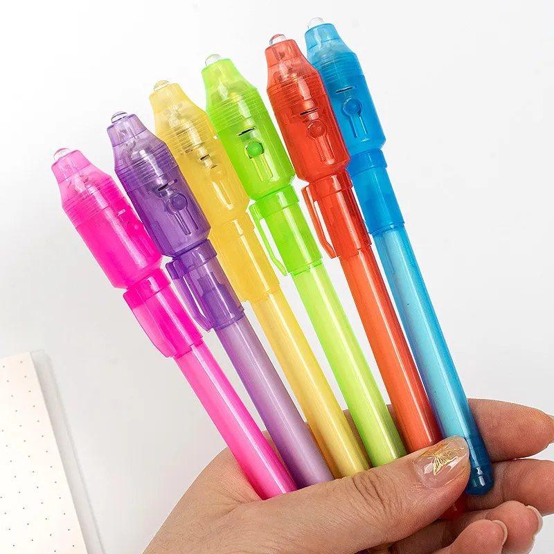 2 in 1 Invisible Ink Pen Luminous Light Pen Magic Purple UV Black Light Combo Drawing Learning Education Toys for Child Pen