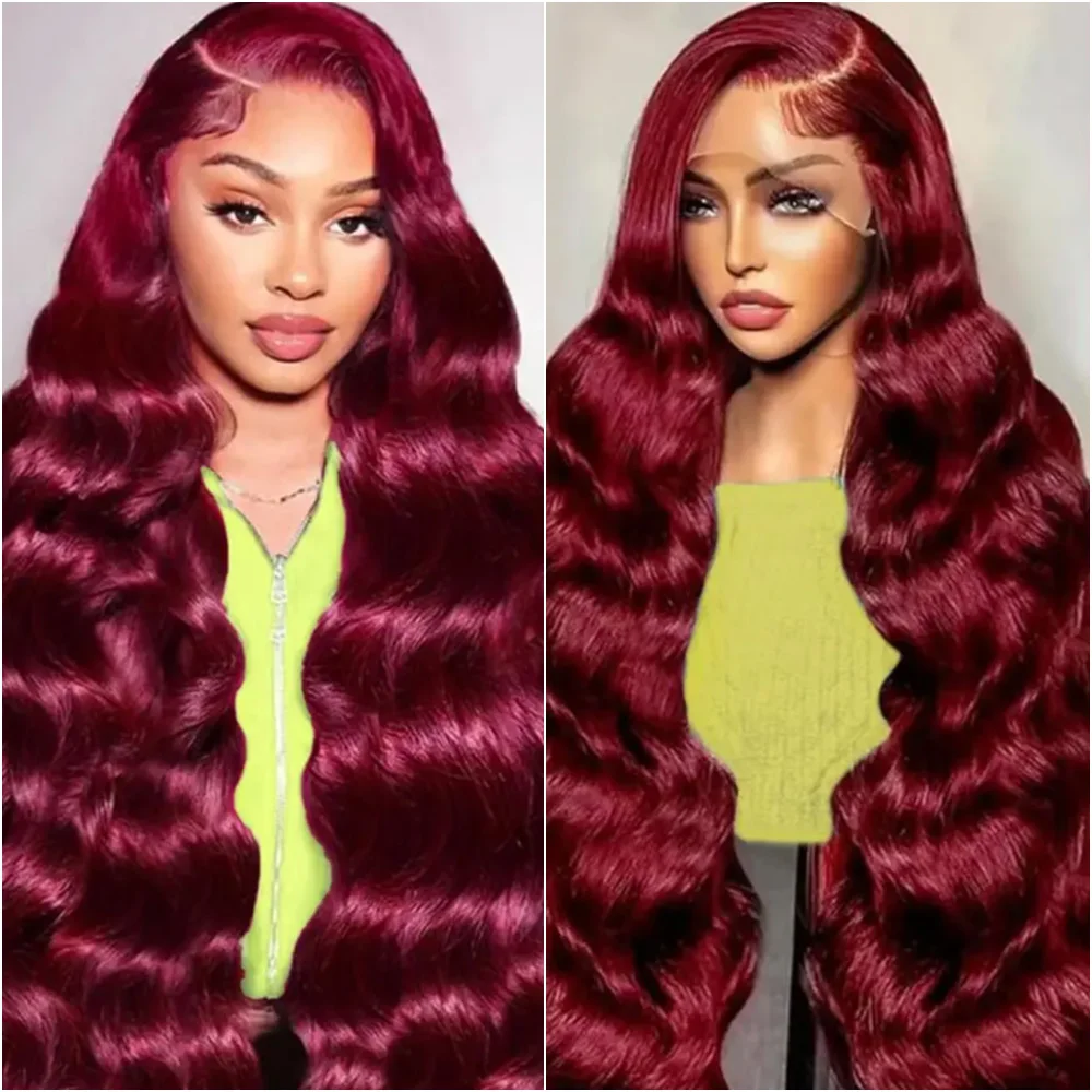 

Парик из натуральных волос 99J Burgundy с прозрачной HD-сеткой 13x4, волнистый, с HD-сеткой 13x6, предварительно выщипанный, плотность 220, фронтальный парик с HD-сеткой