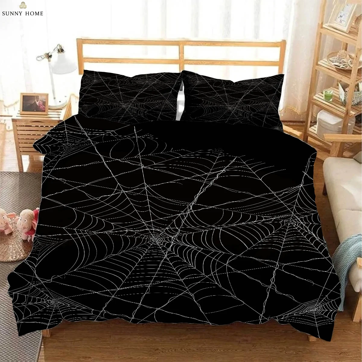 Black Spider Web Animal Texture 3d Print Quilt Cover Bedding Set 100% Polyester Quilt Cover Pillowcase Three Piece Set