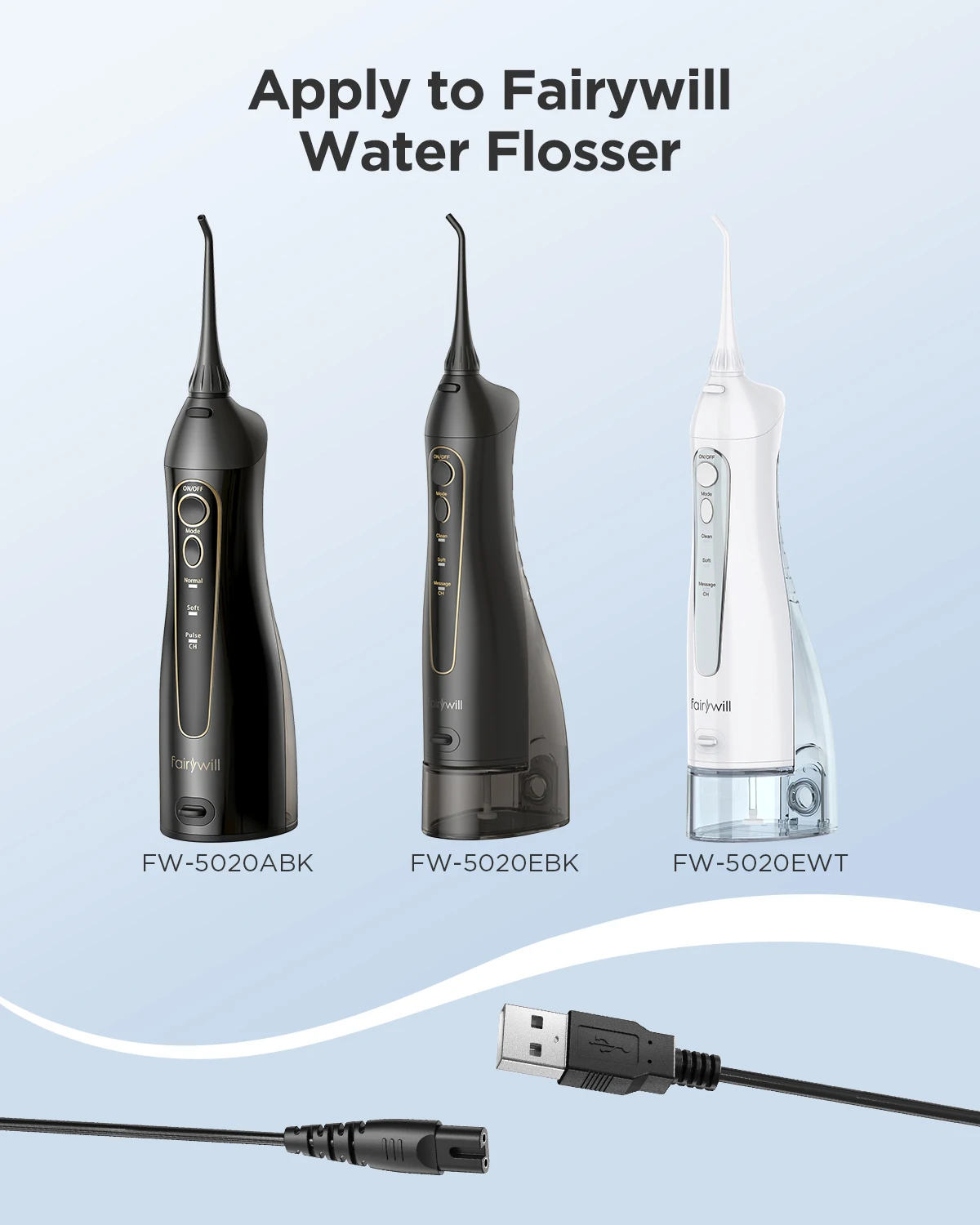 USB Cable Charger for Fairywill Water Flosser for Oral Irrigator for 5020E USB Cable Charger for Fairywill Water Flosser for Ora