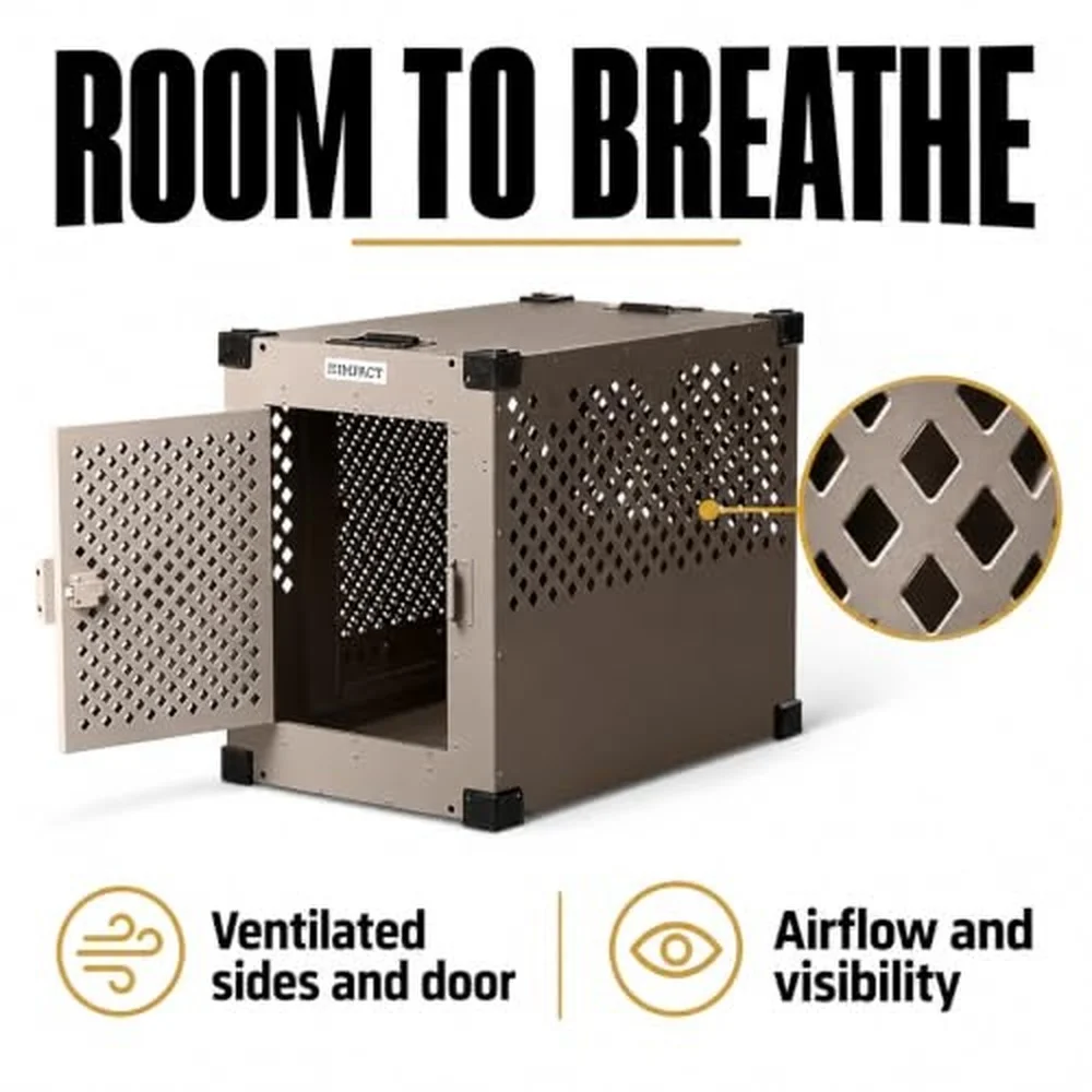Impact Stationary Indoor Dog Crate Heavy Duty Dog Kennel with Powder Coated Aluminum Designed for Home and Travel (Grey