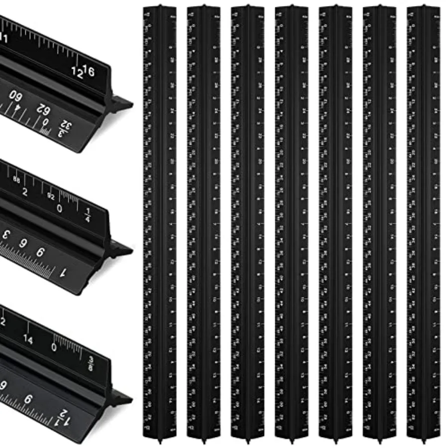 

10 Pcs Architectural Scale Triangular Ruler 12" Architect Engineers Scale Ruler Set Aluminum Metal Ruler with Imperial Measurem