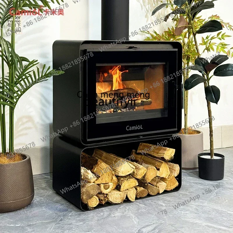 Hot sales Real fire firewood home living room modern simple steel plate embedded American flame fireplace decoration