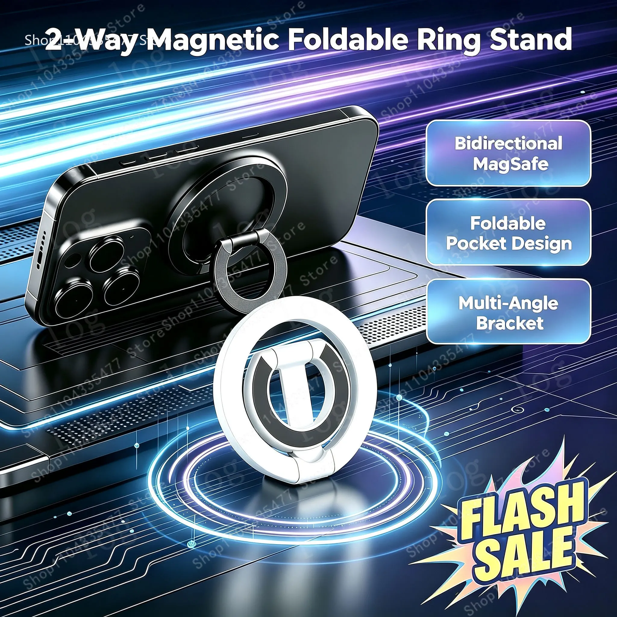 Suporte Magnético Dupla Face para Celular Magsafe, Anel de Suporte Magnético para iPhone Series e Samsung, Ideal para Academia e Carro