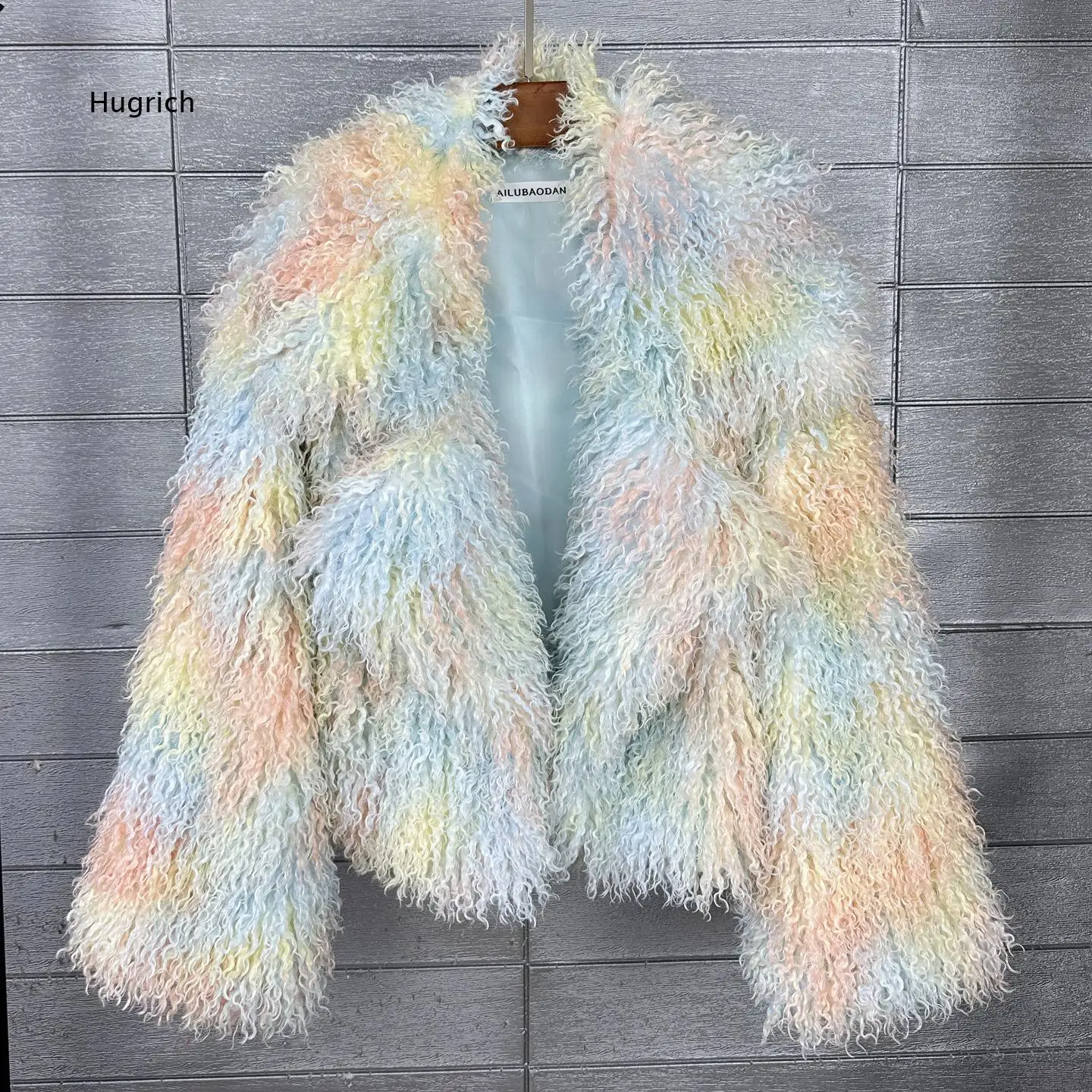 Women Loose Notched Lapel Faux Fur Coat Tie Dye Colorful Fluffy Plush Faux Toka Sheep Wool Outerwear Warm Winter Overcoat For D