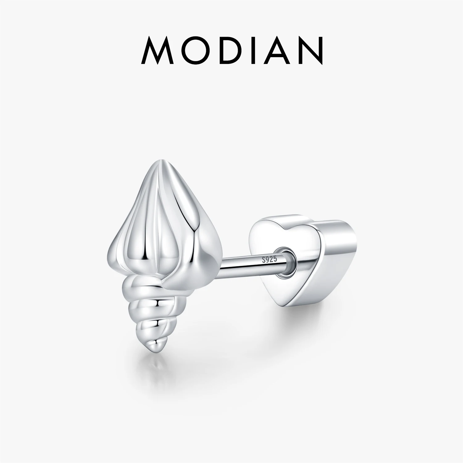 MODIAN 925 Sterling Sliver Minimalist Polishing Conch Heart Screw Stud Earrings For Women And Men Fine Jewelry