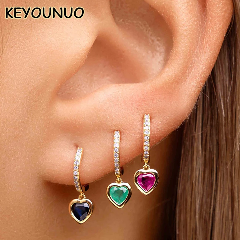 KEYOUNUO Gold Silver Filled Dangle Earrings For Women Zircon Piercing Heart Drop Hoop Earrings Party Wedding Jewelry Wholesale