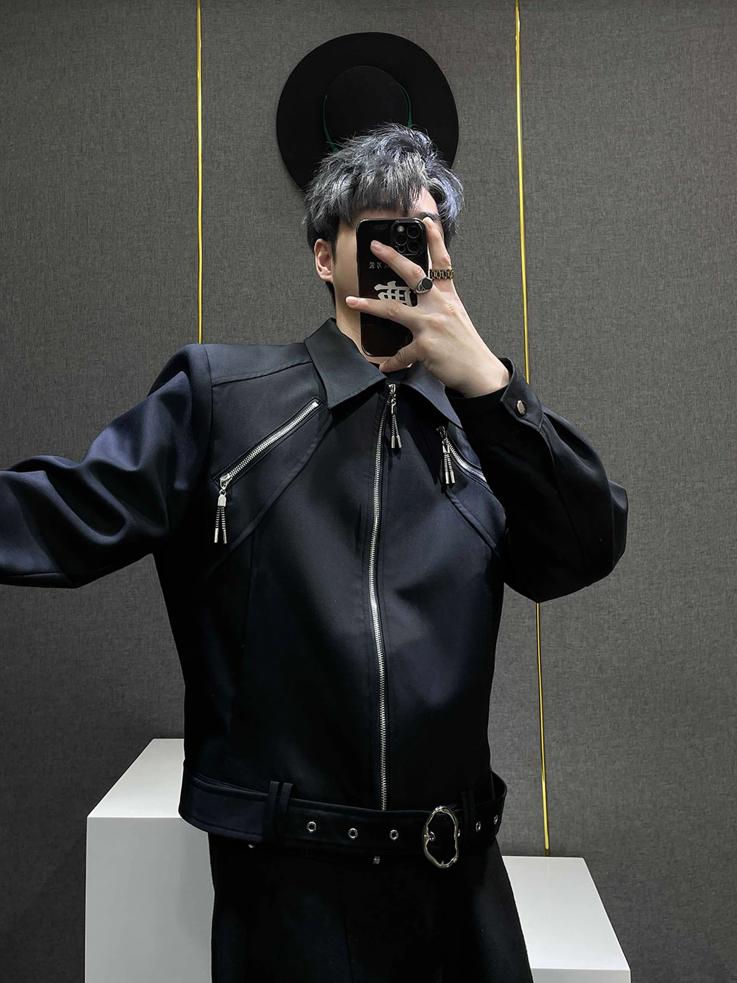 American High Street Design Zipper Short Jacket Fashion Trendy Men's High-end Personality Cool Handsome Workwear Short Coat