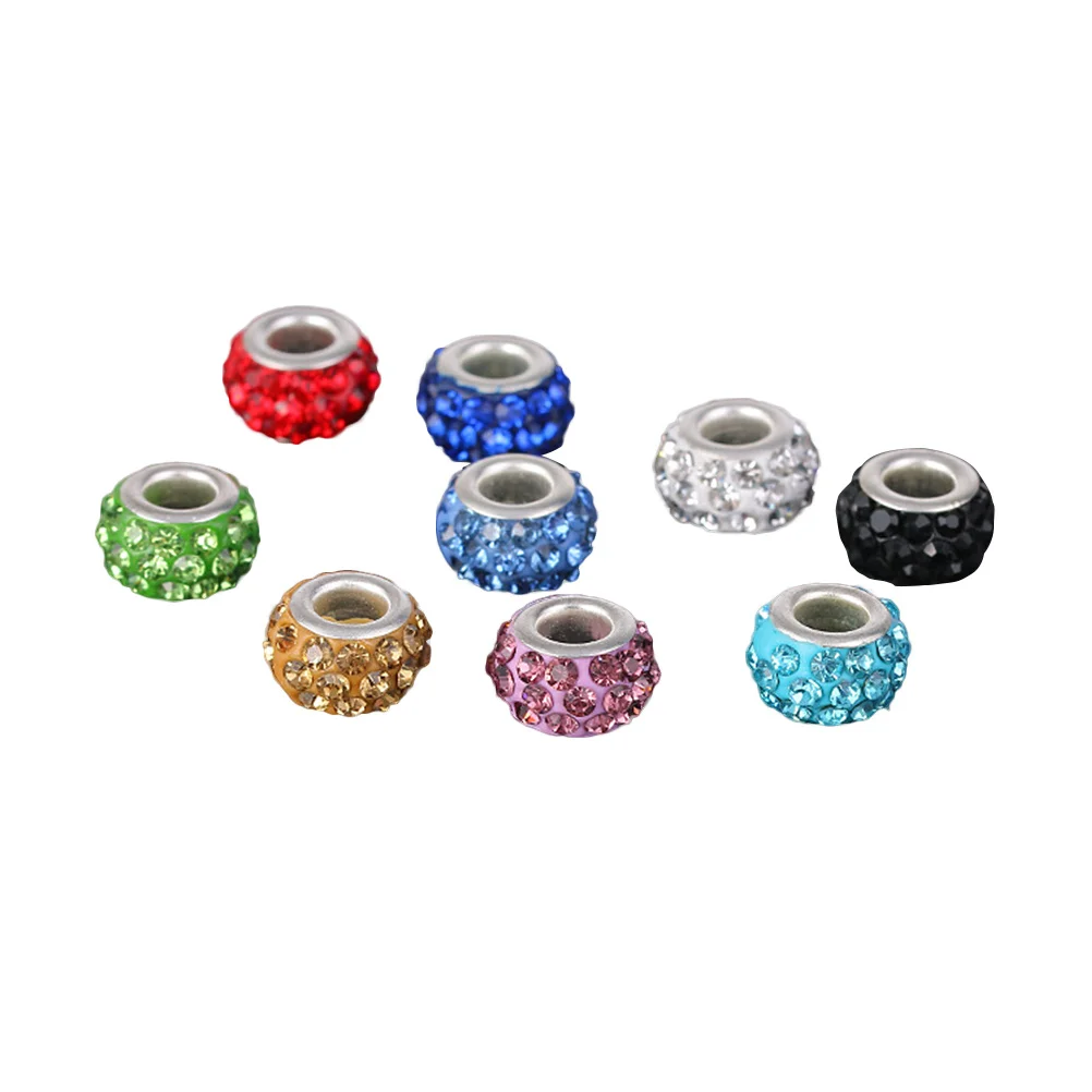 

100Pcs Big Hole Glass Beads Rhinestone Inlaid Mixed Color DIY Jewelry Beads for Bracelet Necklace Making Accessories