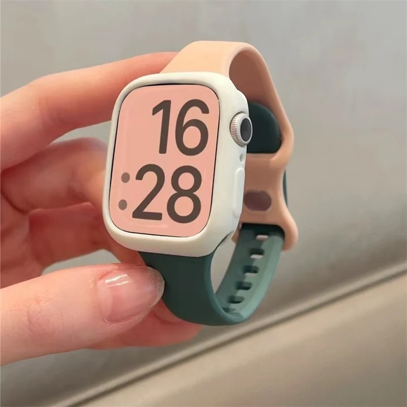 Case+Strap For Apple Watch band 44mm 45mm 40mm 41mmm 38mm 42mm 44mm 45mm Slim Silicone bracelet iWatch series 4 5 6 se 7 8 Band