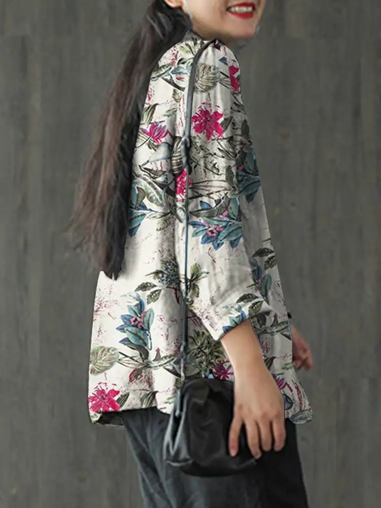 ZANZEA Floral Printed Casual Outwear Tops Commute Women Office Lady Cotton Suit Jackets Notched Lapel Vintage Autumn 2024 Blazer