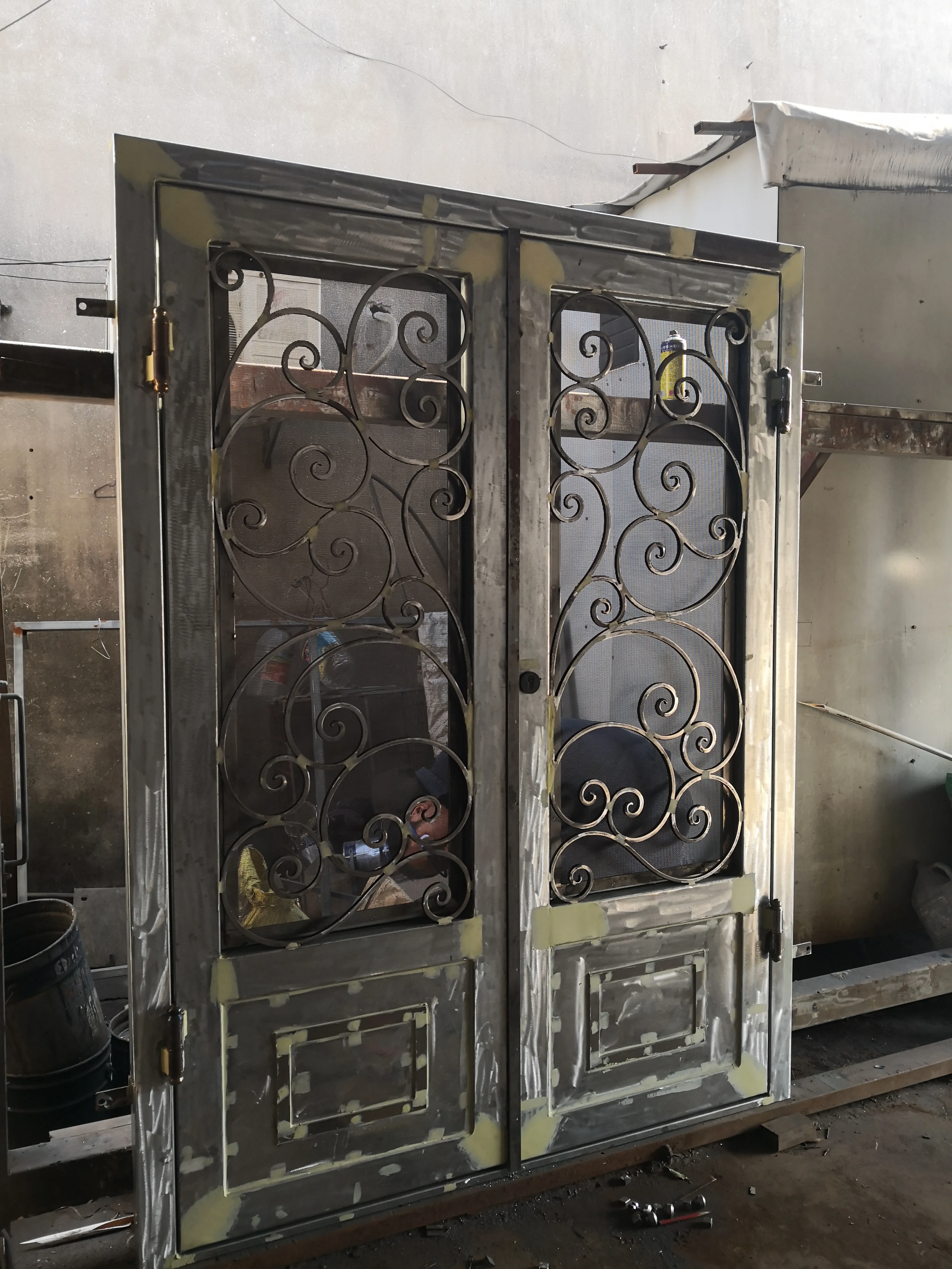Modern Magnetic Catch Satin Nickel Wrought Iron Front Entry Doors