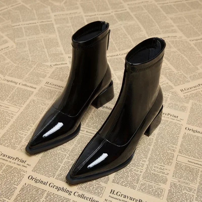 

Women Ankle High Heels Chelsea Boots Pointed Toe Shoes Designer Pumps Winter 2024 New Brand Shoes Women Motorcycle Boots