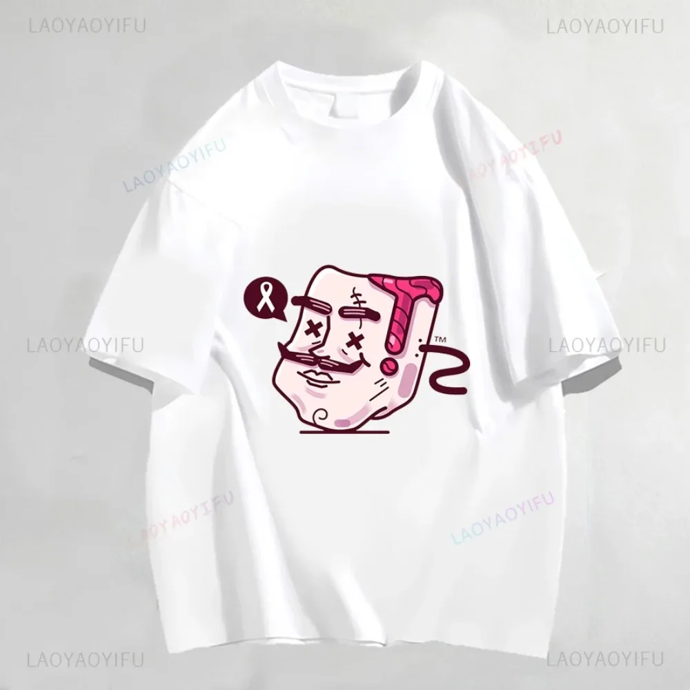 Pink Jelly Travel Party Out on The Street Gift Emoticon Fun Cartoon Personality Graffiti Pattern Man Tops Casual Women's T-shirt