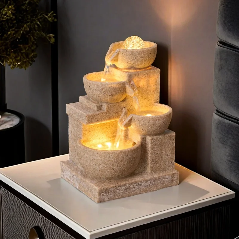 Living Room Decor Water Fountain Sleek Modern Circulating Water Feature Elegant Wealth-Bringing Gift for Housewarming