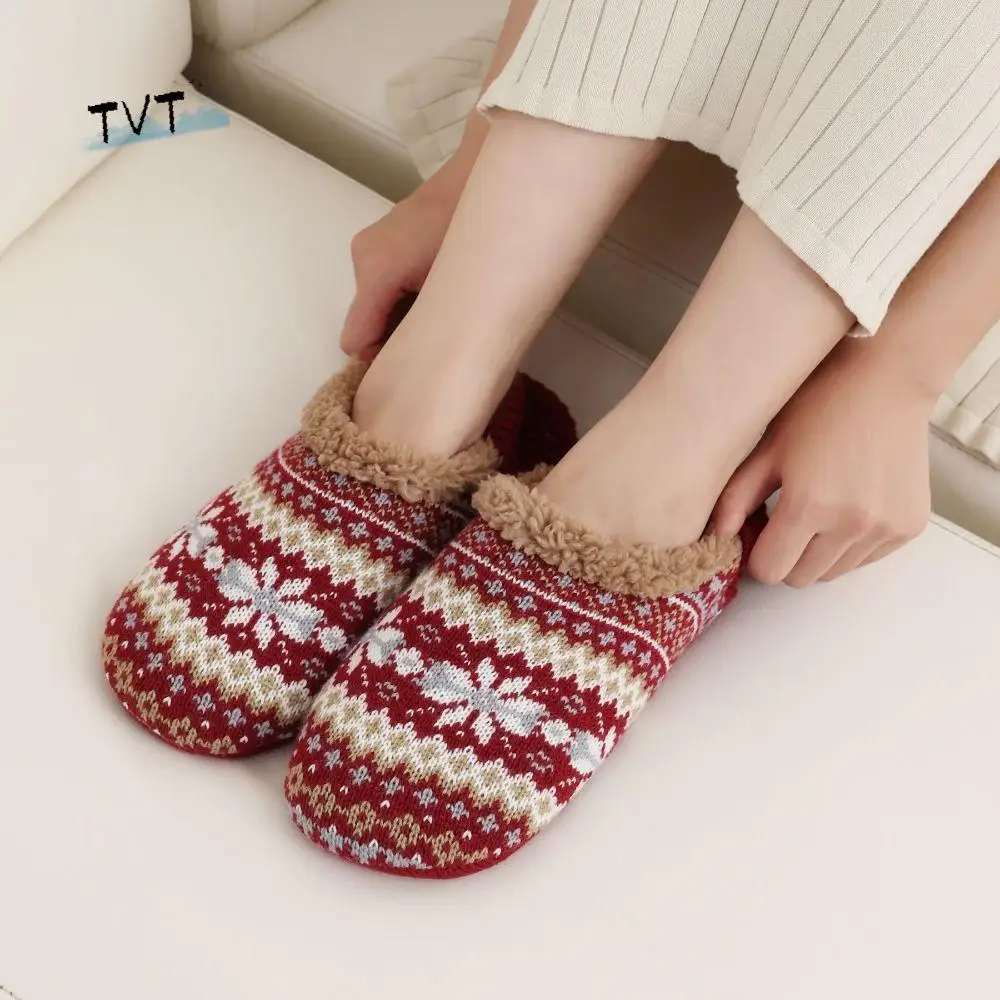 

Sweet Knitted Winter Floor Socks Anti-slip Snowflake Thicken Plush Socks Warm Hosiery Fleece Sleeping Socks Girls