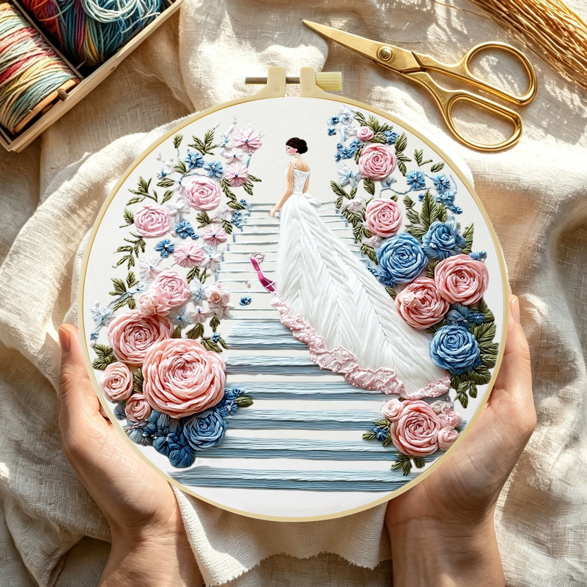 1 Stück DIY Stickerei-Material-Set für Anfänger, Stickerei-Starter-Kit, Kreuzstich-Kunst als Geschenk, Näh- und Bastelzubehör – Detail 4