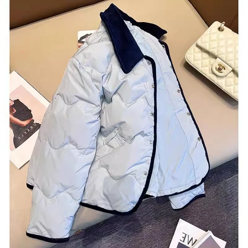 

Blue Patchwork Collar Wave ape Cotton Jaet Men's 2024 Autumn Winter Design Ele Versatile Trendy Korean Sle Long Sle...