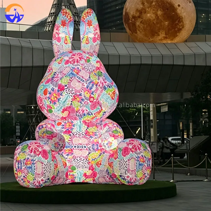 Colorful Graffiti Inflatable Cartoon Rabbit LED Lighting Prop Mid-Autumn Festival Moon Rabbit Decor for Shopping Mall