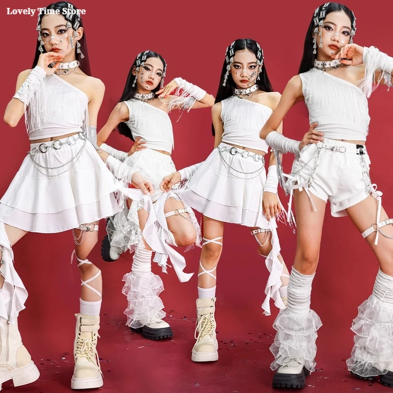 Hip Hop Girls Elegant Crop Top Skirts Street Dance Shorts Kids K-pop Streetwear Children Jazz Costumes Girl Group Clothes Sets