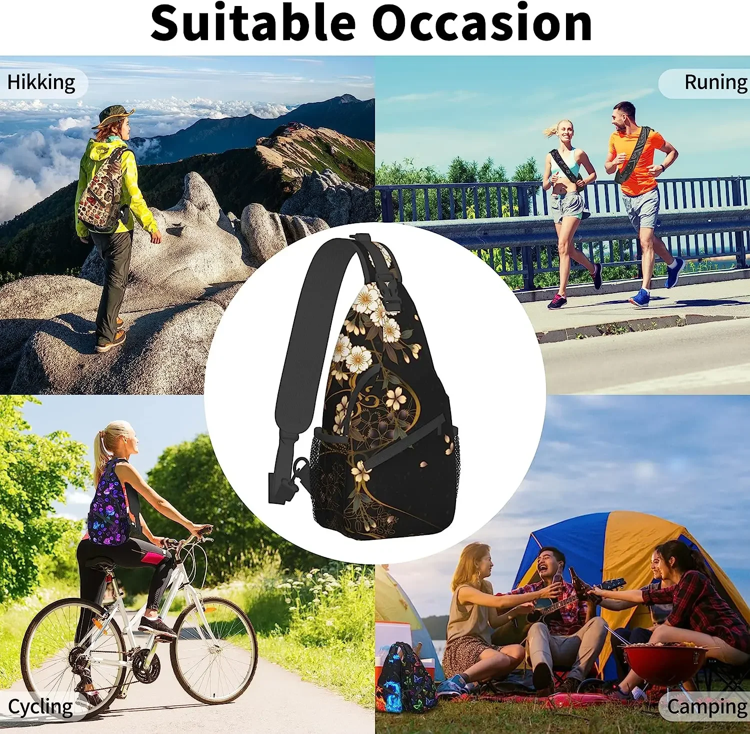 Flower Sling Bag,Lightweight Crossbody Sling Backpack Chest Bag Adjustable Casual Shoulder  Travel Hiking Daypack for Men Women