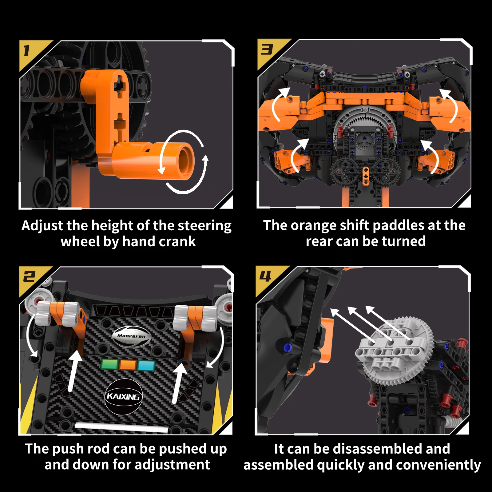 MOC DIY 1:1 レーシングカー ステアリングホイール 組み立てブロックキット アプリ付き、STEM玩具、車好きへのクリスマスやホリデーギフトに最適