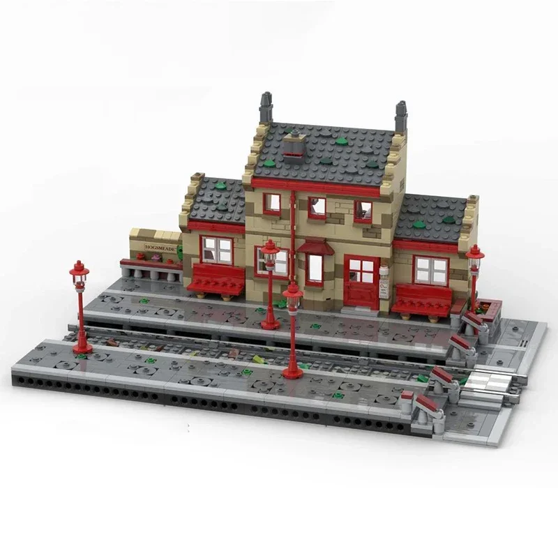 Filme cena de rua modelo moc tijolos de construção hogsmeader estação tecnologia blocos modulares presentes brinquedos de natal diy conjuntos montagem