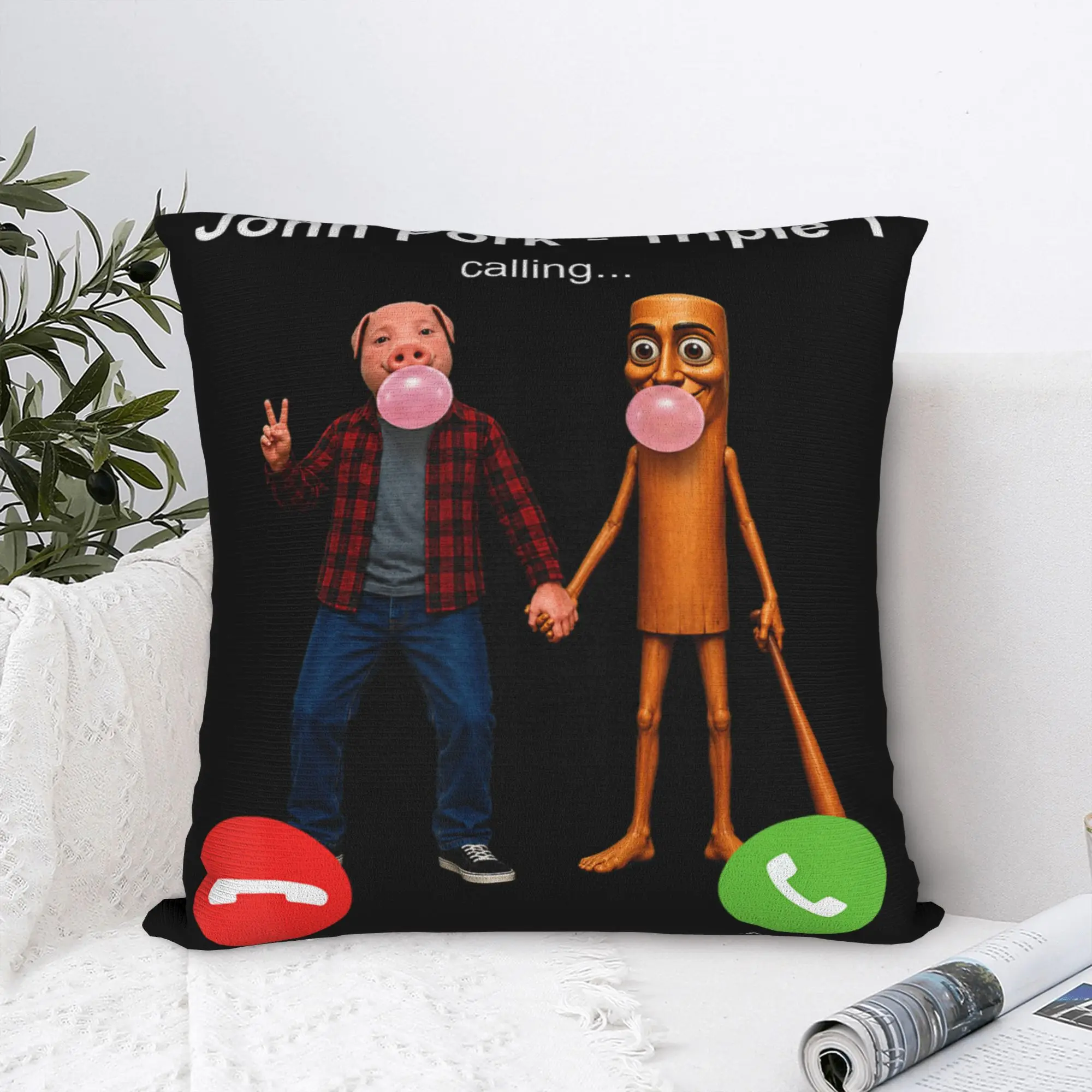 Pillow Case John Pork and Tung Tung Tung Sahur is Calling Brianrot Comfy Pillow Cover For Bedroom Home Decor Trendy Pillowcases