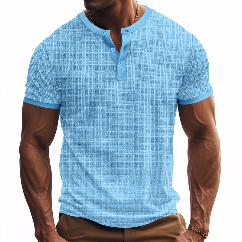 American Summer T-shirt Men's Short-sleeved Imitation Hemp Bamboo Joint Loose Breathable Casual Henry Shirt Top