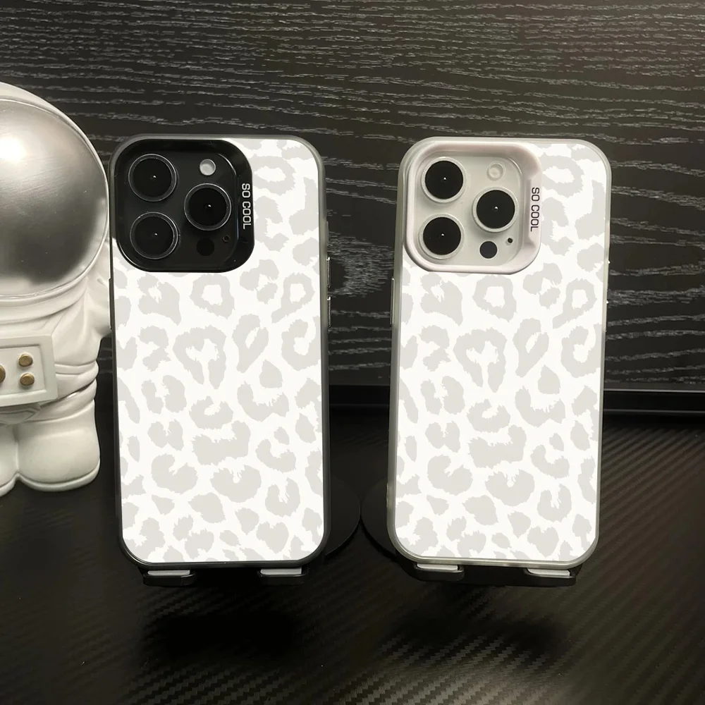 

Luxury Leopard Print Phone Case IMD Color Silver Shell For IPhone 16 15 14 13 12 Pro Max Plus