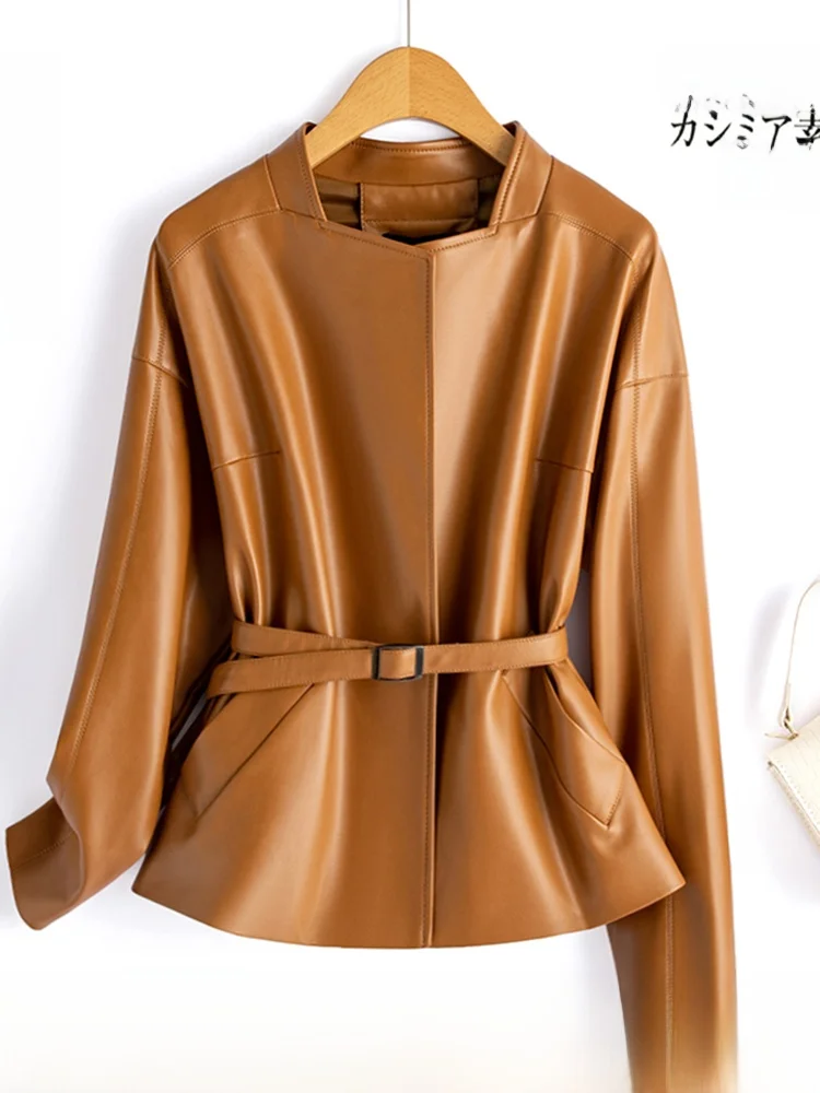 Modna kurtka motocyklowa damska z prawdziwej skóry, płaszcz jesienno-zimowy, nowość, kurtka z owczej skóry Haifeng, odzież wierzchnia.