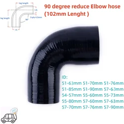 3PLY 102mm Length ID 51mm 54mm 55mm 57 60 63 70 76 80 90mm 90 Degree reduce Elbow General Silicone Coolant Intercooler Pipe Hose