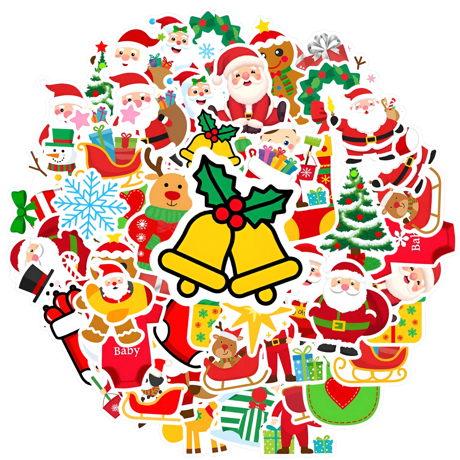 35pcs-50pcs Cartoon Christmas Stickers Cute Holiday Holiday Stickers Stationery Stickers For Laptop Motorcycle Luggage Phone