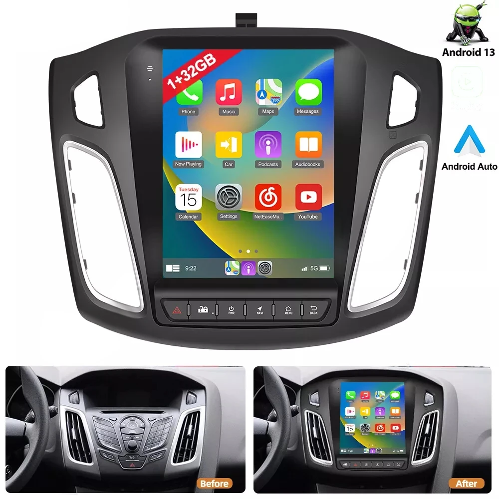 Estéreo de coche Android 13 4 + 64G para Ford Focus 2012 - 2018 con apto para CarPlay Android Auto reproductor de Radio de coche con pantalla Vertical de 9,7 pulgadas