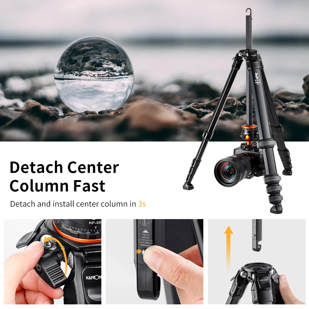 K&F Concept Ompact Travel Tripod Aluminium Camera Tripod 15kg 33 lbs Load 70\