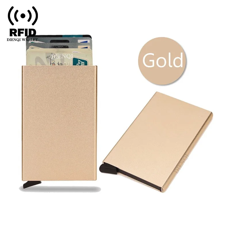 Rfid Creditcardhouder Metaal Dun Slanke Slimme Portemonnee Heren Dames Portefeuilles Pop-up Minimalistische Kleine Zwarte Portemonnee Mini Portefeuilles voor Heren