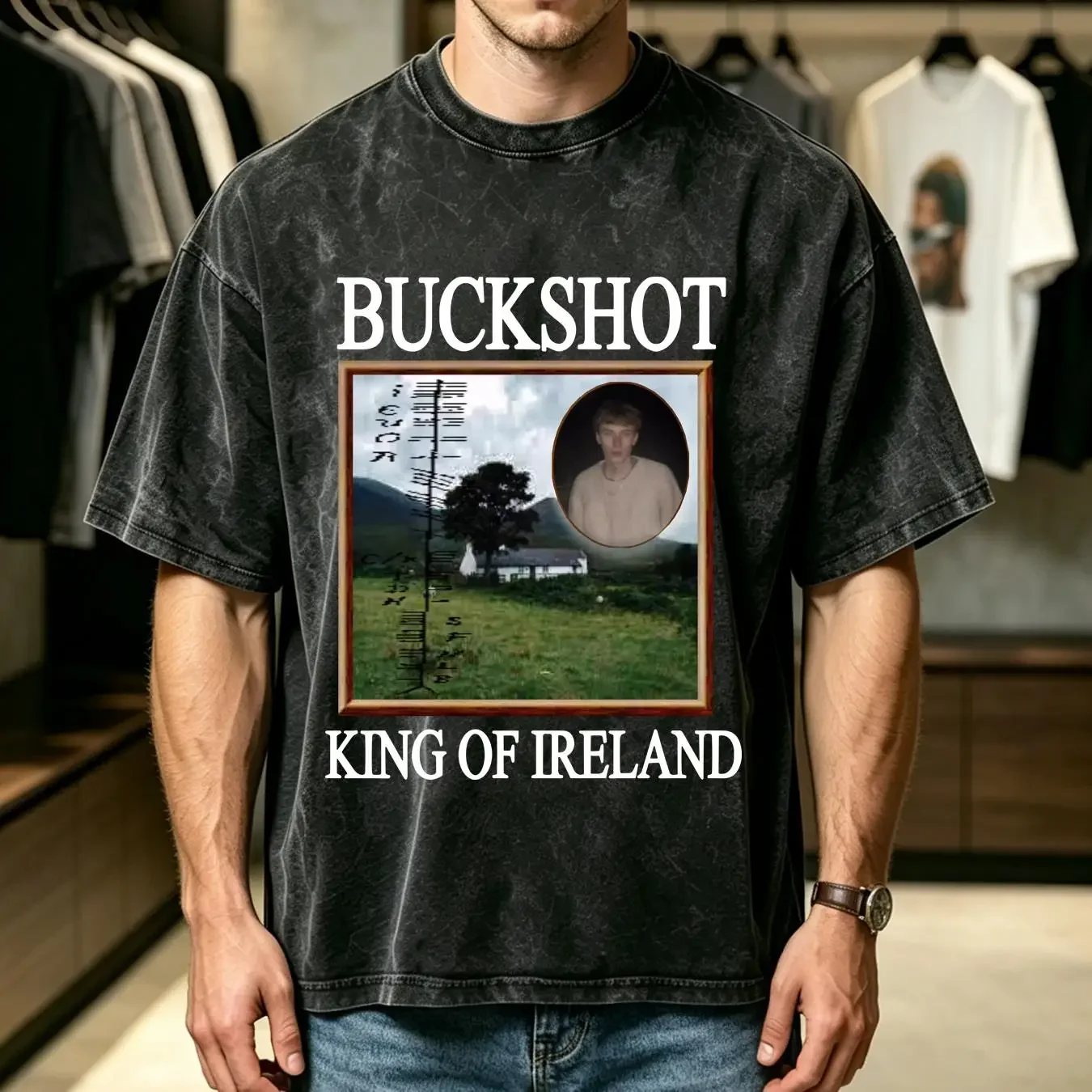 washed T Shirt Buckshot Haunt Mound Black Cotton vintage Washed Stylish Slightly graphic Casual Stretched designer clothes