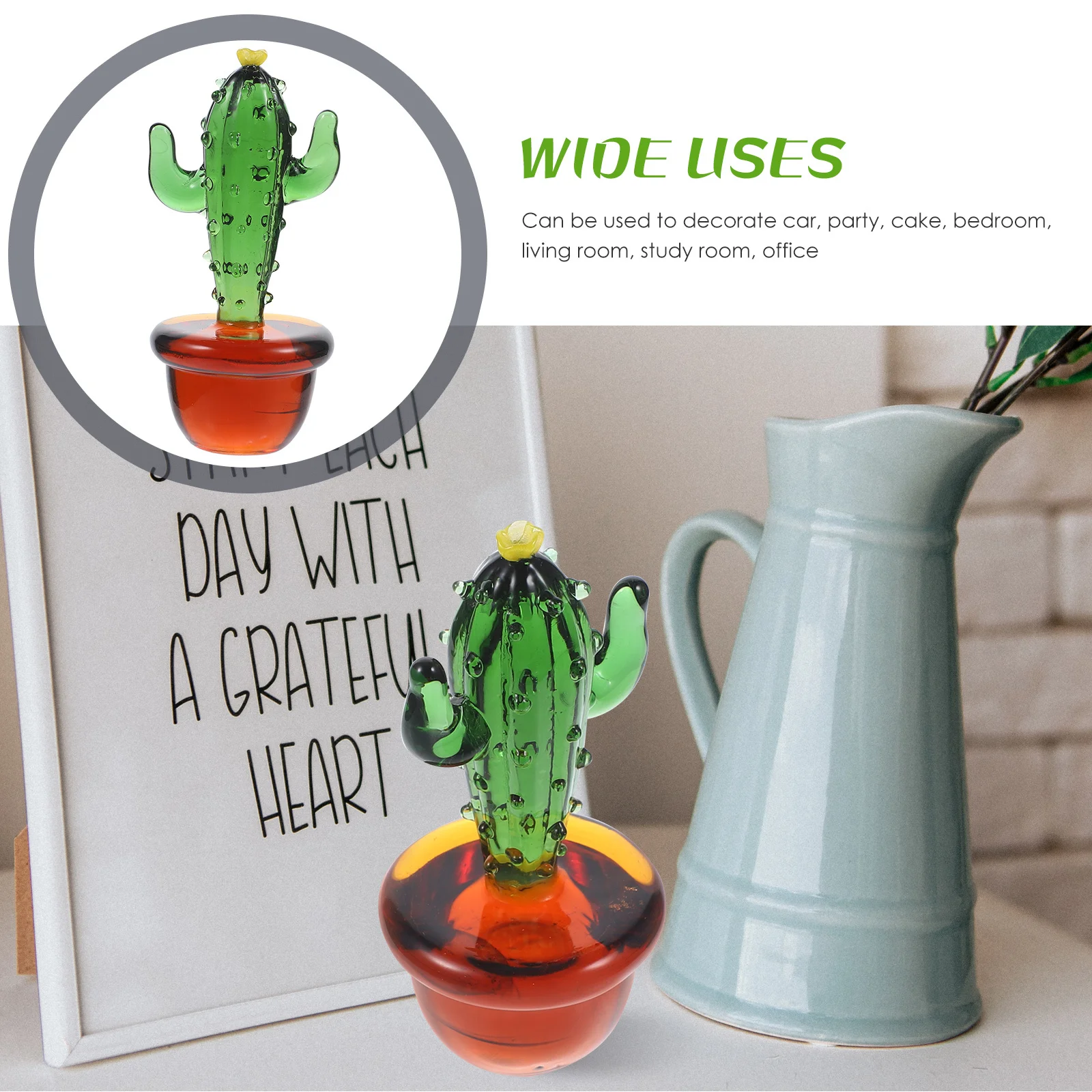 

Mini Glass Cactus Artificial Plant Ornament Glass Craft Decoration Home Office Car Desktop Decor Tabletop Ornament