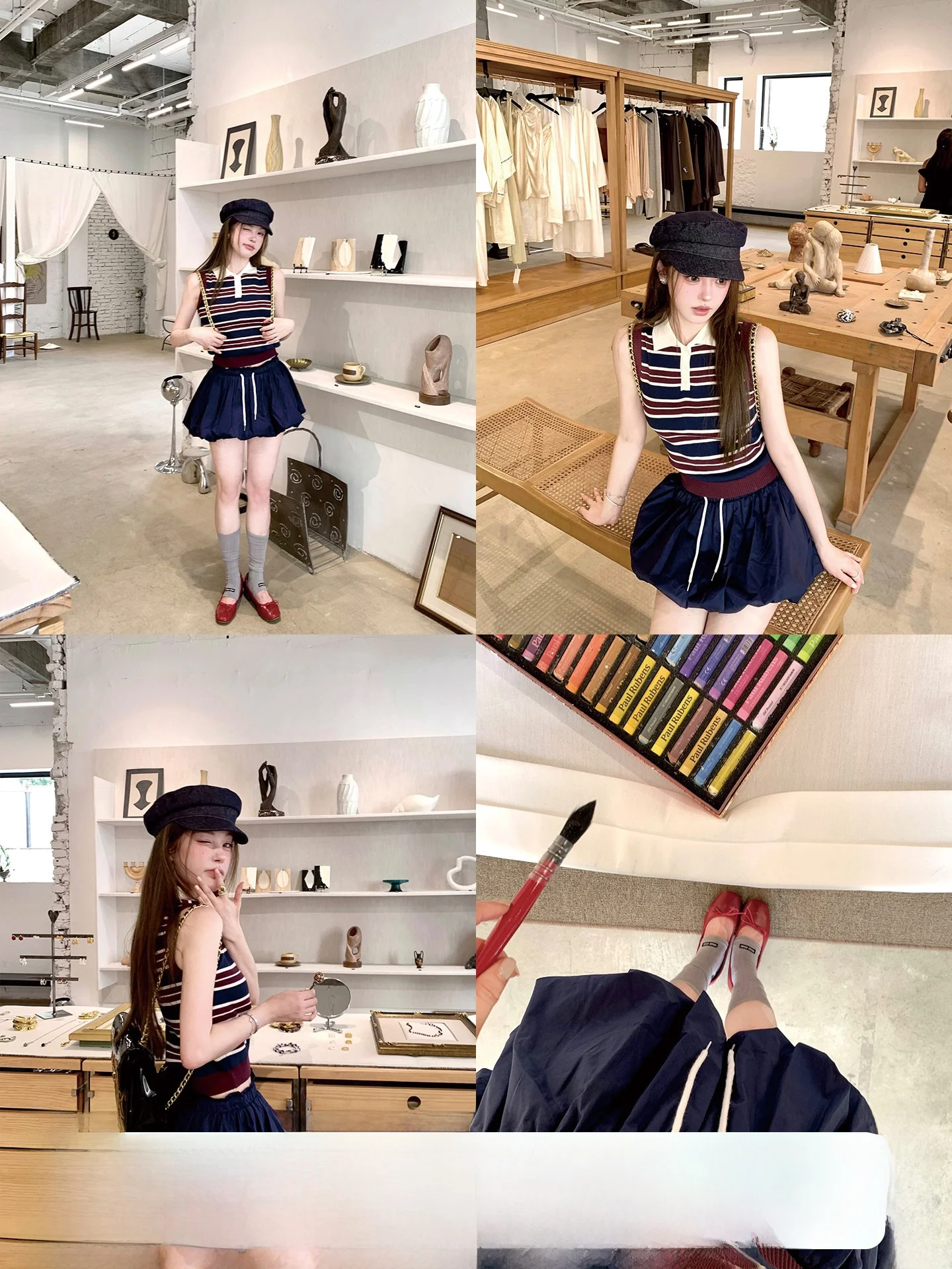 

Retro Okaaay Miu Sle Ne Striped Vest And High Waist Skirt Set Women's Faion Ensemble ort Sve Polyester