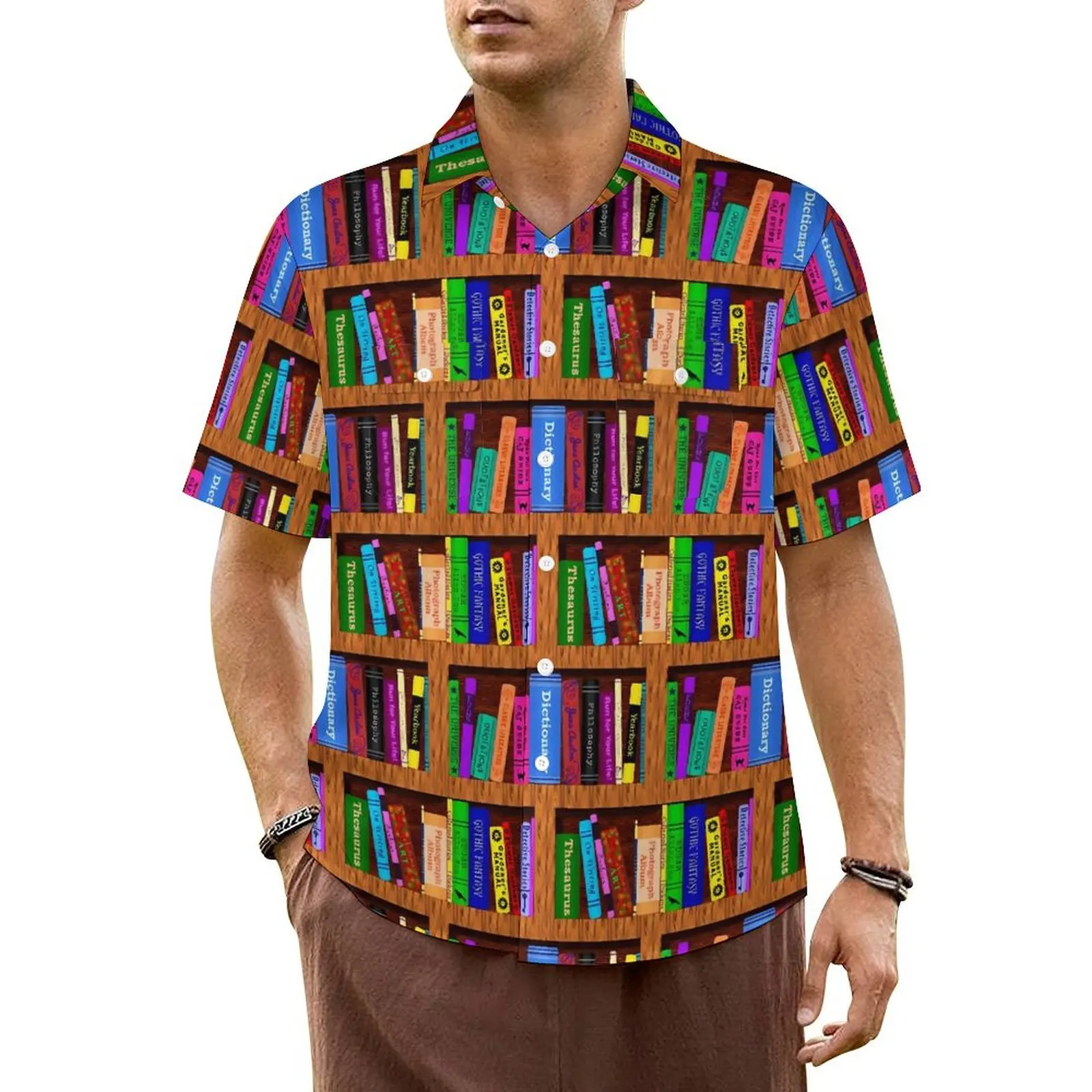 

Books Library Hawaiian Shirt For Male Vacation Bookshelf Casual Shirts Short Sleeve Streetwear Design Vintage Oversized Blouses