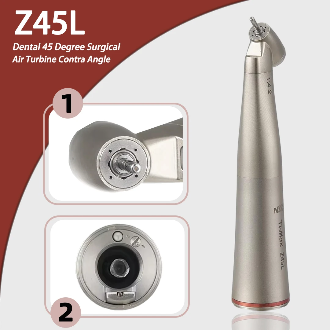 NSK Ti Max Z45L Dental 45 Degree Surgical Handpiece Dentistry 1:4.2 Increasing Speed Red Ring Air Turbine Contra Angle Handpiece