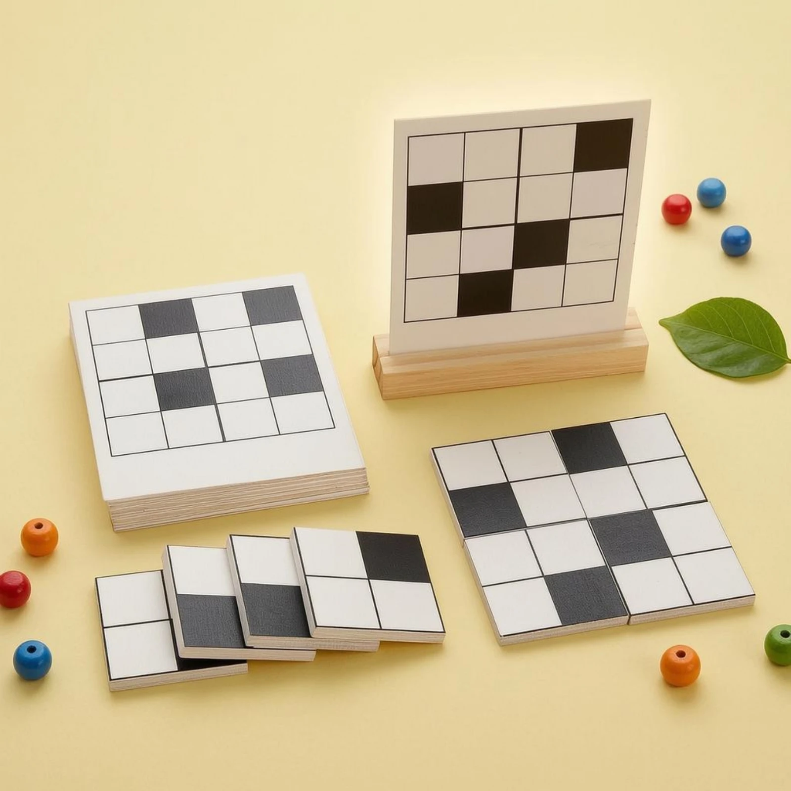 Black and White Brain Teaser Toy Early Geometry Pattern Block Activity Set Pattern Block Cards Shape Matching for Children
