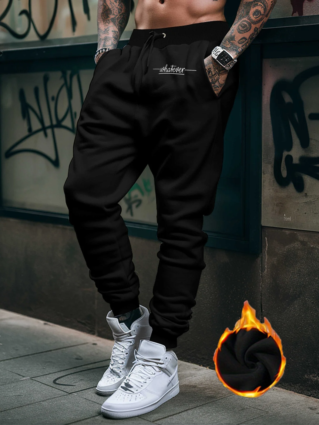 Casual‑styled simple text graphic print relaxed loose sweatpants men hip hop sports casual jogger pants modern cut