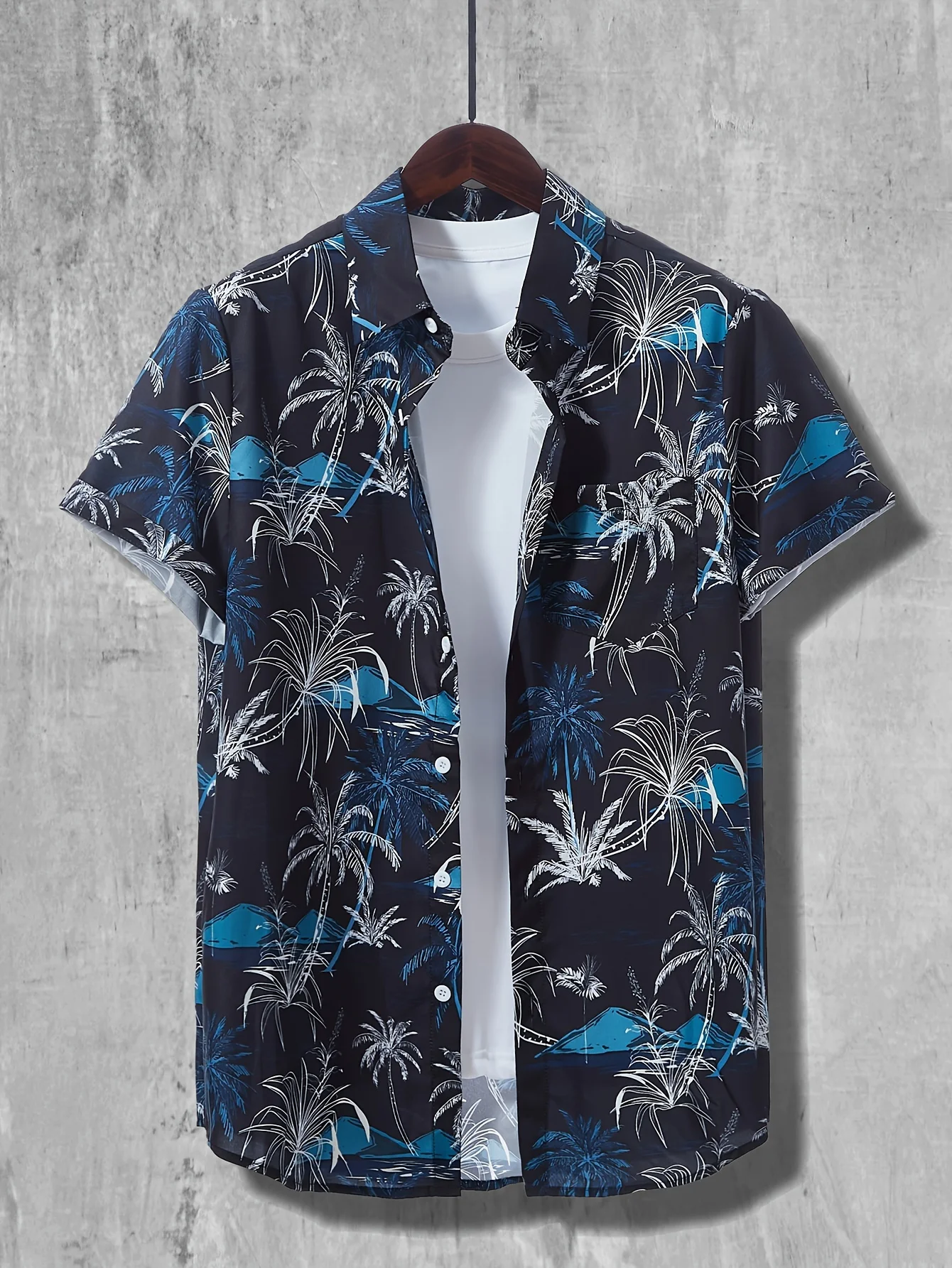 

Coconut Palm Print Hawaiian Shirt, Men's Casual Button Up Short Sleeve Shirt For Summer Beach Vacation Resort oversized clothing